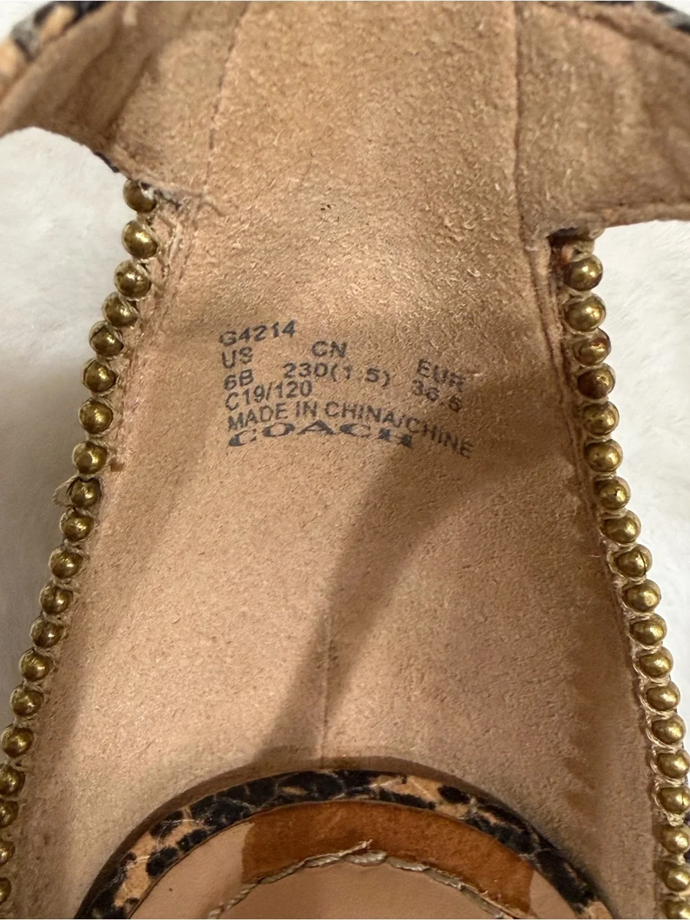 COACH Leopard Print Ankle-Strap Block Heel Sandals - Tan/Black Size 6